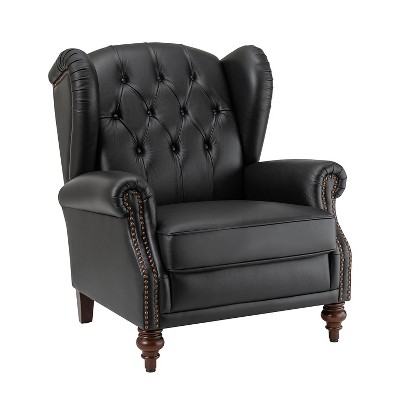 Amanda 33" Wide Genuine Leather Wingback Armchair with Solid Tapered Wood Legs and Nailhead Trim| ARTFUL LIVING DESIGN