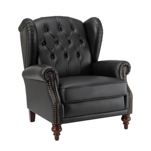 Amanda 33" Wide Genuine Leather Wingback Armchair with Solid Tapered Wood Legs and Nailhead Trim| ARTFUL LIVING DESIGN - 1 of 4