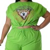 Slickblue Plus Stretch Short Set with Rhinestone Graphic Tee and Elastic Waist Shorts, Orange/Black/Green, Size 1XL-3XL - 2 of 4