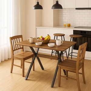 Homy Casa Rectangular Dining Table, Walnut Top with Black Metal Legs – Contemporary Urban Style - 1 of 4