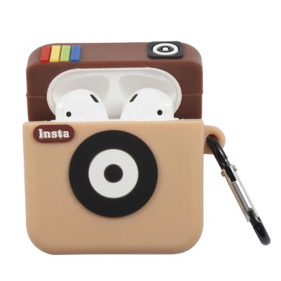 Insten Cute Case Compatible with AirPods 1 & 2 - Patina Camera Cartoon Silicone Cover with Keychain