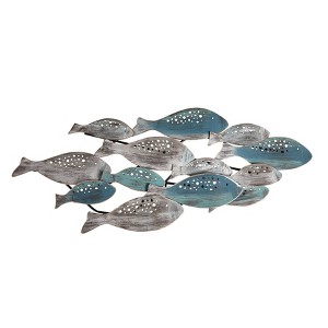 35.75" x 14.75" School of Fish Metal Wall Art Sculpture Blue/Green/Silver - Danya B. - 1 of 4