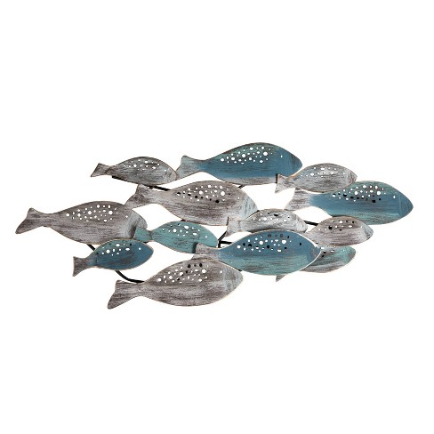 35.75 X 14.75 School Of Fish Metal Wall Art Sculpture Blue/green/silver -  Danya B. : Target