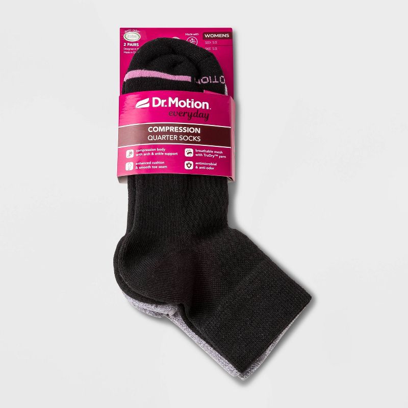 Dr. Motion Women's 2pk Mild Compression Quarter Cotton TruDry Socks - 4-10, 3 of 4