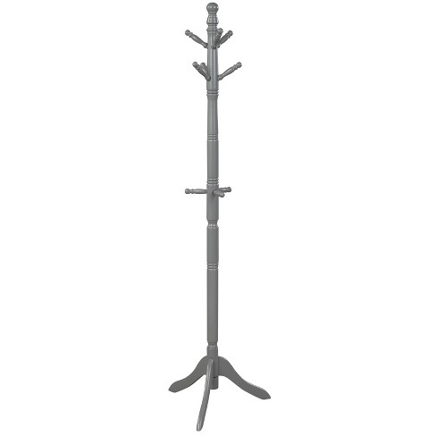 Tangkula Free Standing Coat Rack Solid Wood Hall Tree w 9 Hooks 2 Adjustable Height Grey