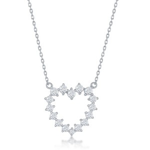 Bella Silver Sterling Silver CZ Heart Necklace - Silver - 16+2 Inch - 1 of 2