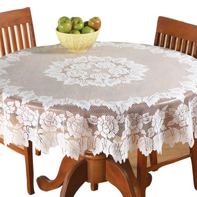 Collections Etc White Floral Lace Tablecloth 60