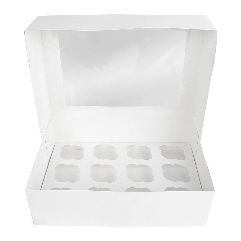 O'Creme White Cardboard Window Cake Box with Cupcake Insert, 14" x 10" x 4" - Pack of 5, 2 of 4