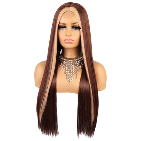 Unique Bargains Halloween Long Straight Hair Lace Costume Wig Front Wigs For Women With Wig Cap 26 Dark Brown Target