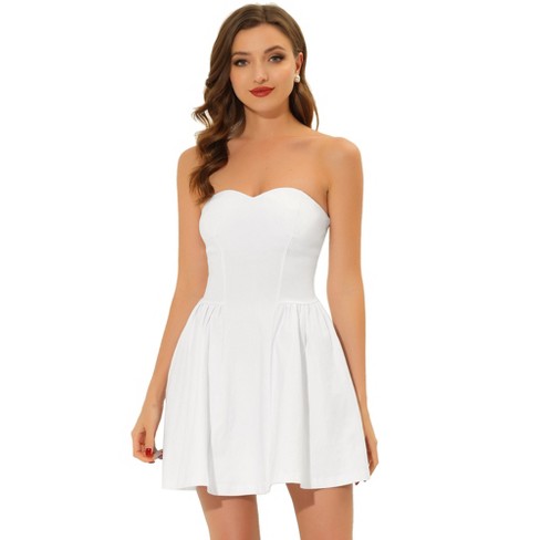 Allegra K Women's Party Strapless Sweetheart Neck Off Shoulder Sleeveless  Mini Dress White Medium