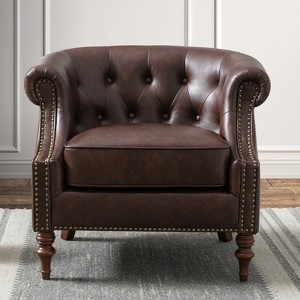 GDFStudio Caswell Button Tufted Faux Leather Barrel Accent Chair - 1 of 4