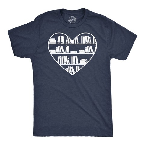 Мужские футболки Crazy Dog T-Shirts, Inc. Mens Bookshelf Heart Funny T Shirt Reading Graphic Tee for Men - Crazy Dog Men's T Shirt for Nerds Navy XL