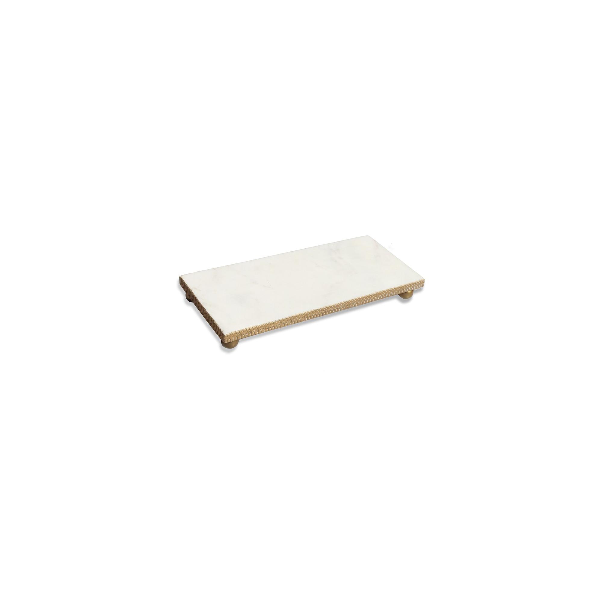 Classic Touch 14" White Marble Oblong Tray with Gold Beaded Edge