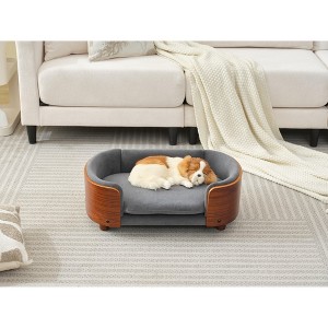 Spassway Dark Gray Oval Velvet Pet Bed with Cushion Solid Wood Frame Dog Bed for Medium and Large Dogs Comfy Dog Couch Sofa for Dogs Cats S/M/L - 1 of 4