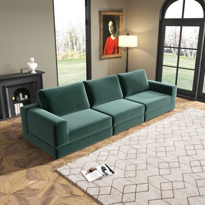 SYFERLORY Convertible 3-Seater Modular Sofa Bed ,Corduroy Fabric for Living Room & Study ,Green