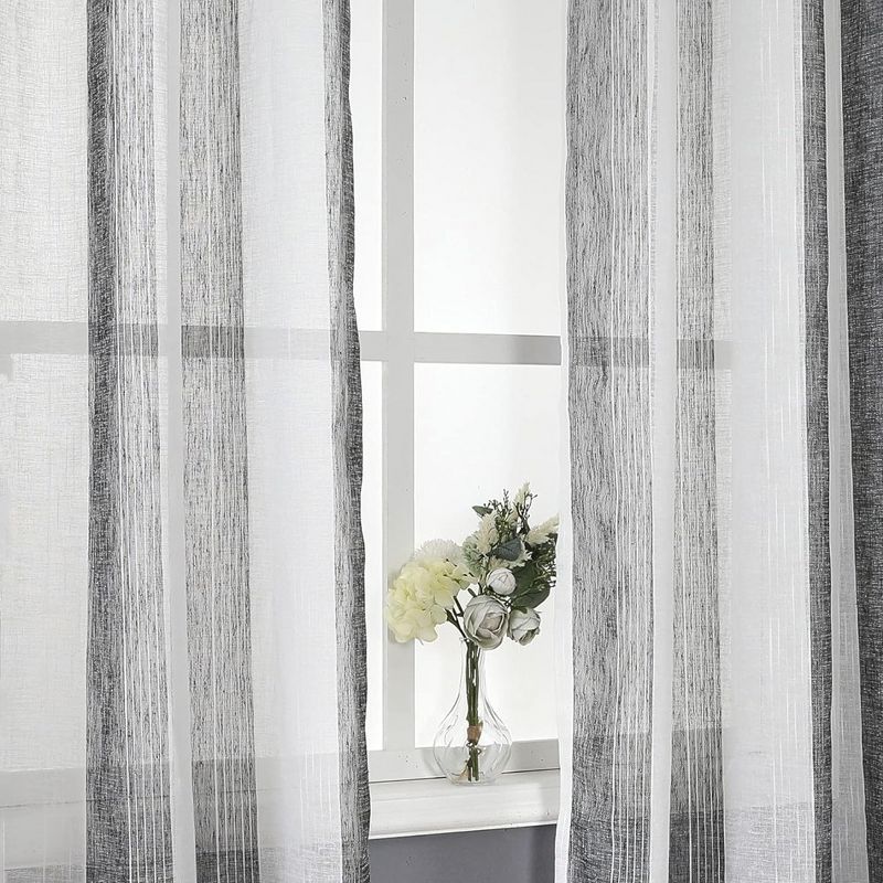 Yarn-Dyed Vertical Stripe Voile Sheer Window Curtain Panels, 2 of 6