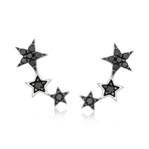 Ross-Simons 0.25 ct. t.w. Black Diamond Star Earrings in Sterling Silver - 1 of 3