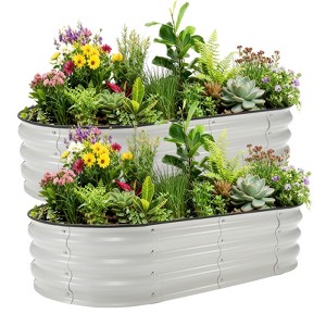 4X2x1 FT Galvanized Raised Garden Bed, 2 Pack Outdoor Oval Metal Planter Box with Open Base, Garden Bed Planter for Vegetables Flower Fruits, Green - 1 of 4