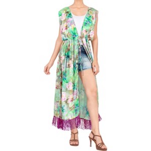 LA LEELA Women's Summer Front Open Chunky Beach Duster Vacation Beachwear Long Bathing Suit Cardigan Holiday Swimwear Coverups M-L Multicolor, Floral - 1 of 4