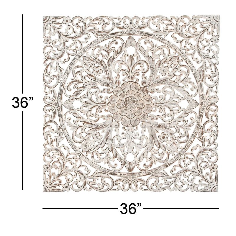 Wood Floral Handmade Intricately Carved Wood Wall Decor with Mandala Design Brown - Olivia &#38; May, 4 of 15