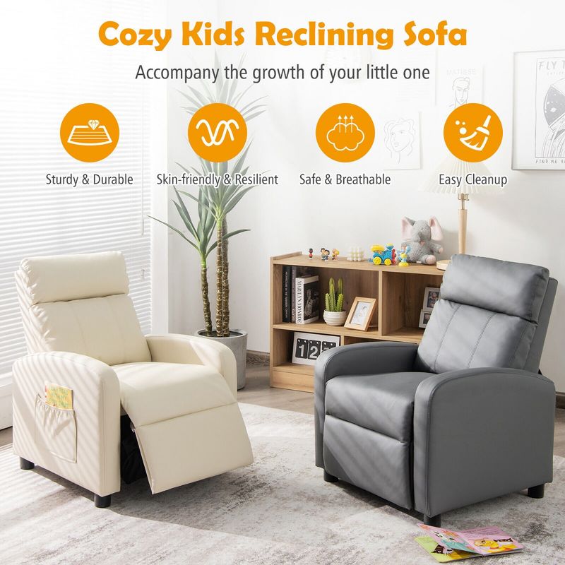 Tangkula Kids Recliner Chair Adjustable Leather Sofa Armchair w/ Footrest Side Pocket, 4 of 10