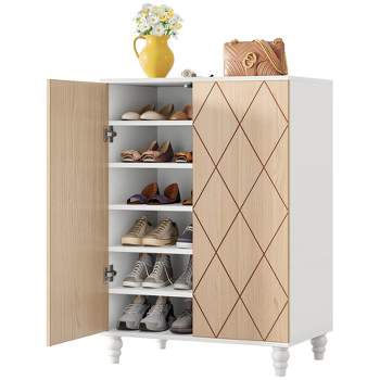 Wayne Farmhouse Wood 2 Doors Shoe Storage Cabinet Oak Brown - Baxton Studio  : Target