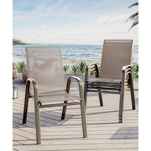 Outdoor Stackable Dining Chairs Set of 4, High-Back Patio Stacking Chairs, Patio Chairs with Textilene Fabric & Metal Frame for Lawn Backyard - 1 of 4