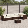 vidaXL 7 Piece Patio Lounge Set - Brown Poly Rattan Modular Outdoor Sofa Set with Cushions, Tempered Glass Table for Garden/Patio/Terrace - 2 of 4