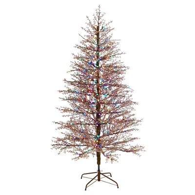 Nearly Natural 7' Frosted Berry Twig Prelit LED Multi Color Gumball Lights Artificial Christmas Tree
