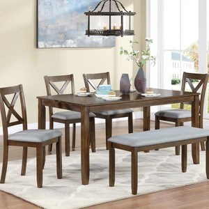GDFStudio Ilyas Modern 6 Piece Acacia Rubberwood Upholstered Dining Set - 1 of 4