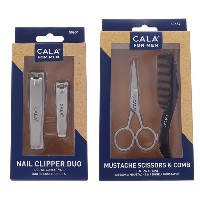 CALA Men's Mustache Scissors & Comb Set & Nail Clipper Duo for Men Combo Pack