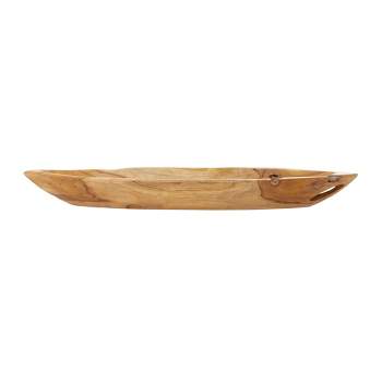 5" x 28" Canoe Shaped Teak Wood Bowl Natural - Olivia & May