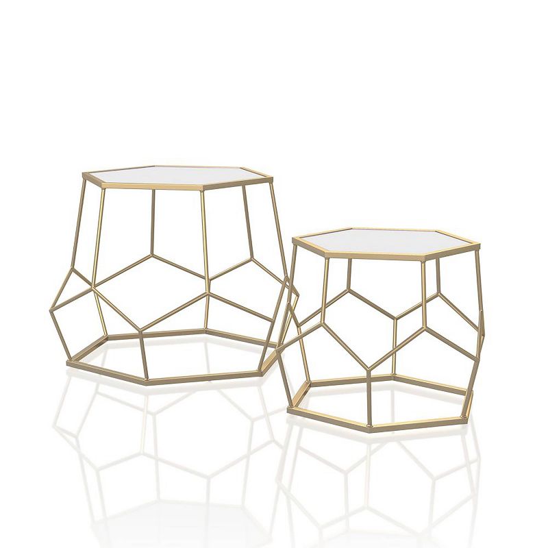 2pc Gandry Mirrored Geometric Nesting Tables Gold - miBasics, 1 of 5