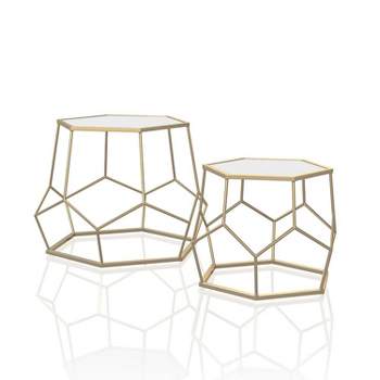 2pc Gandry Mirrored Geometric Nesting Tables Gold - miBasics