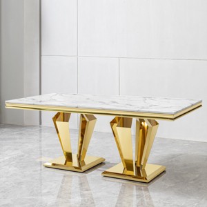 Marble Rectangular Dining Table with Gold Stainless Steel Base 70 Inch Dining Table Set for 6 for Dining Room,Living Room-The Pop Home - 1 of 4