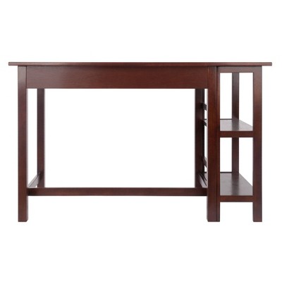 Transitional Walnut Wood Home Office Desk with Drawer and Shelves