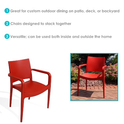Landon Red Plastic All-Weather Outdoor Dining Armchair Set