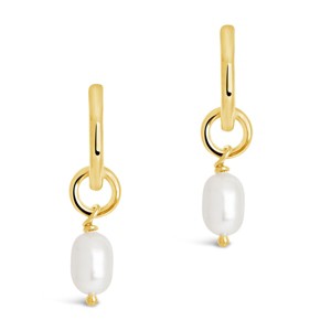 SHINE by Sterling Forever Sterling Silver Pearl Drop Hoop Earrings - 1 of 4