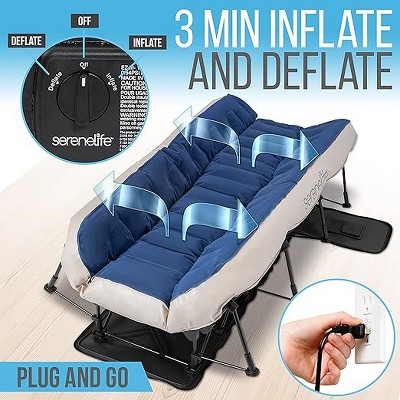 SereneLife Twin Blue PVC Raised Air Mattress with Pump and Frame