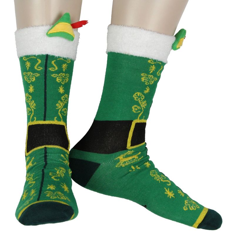 Elf The Movie Buddy 3D Costume Design Men's Crew Socks With Felt Hat and Feather Green, 1 of 5