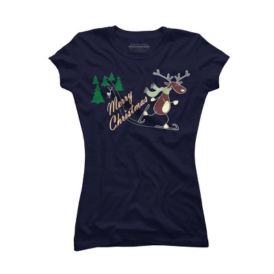 Junior's Design By Humans Christmas Reindeer for darks By ozdilh T-Shirt