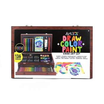 136pc Draw + Color + Paint Art Set in Wood Case - Art 101
