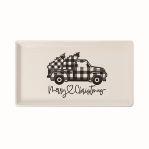 Transpac Dolomite 9.25 in. Multicolor Christmas Buffalo Check Truck Tray - 1 of 2