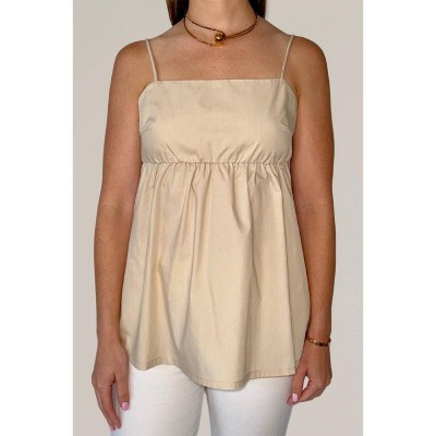 Women's Cotton Blend Poplin Babydoll Tank Top - nlt