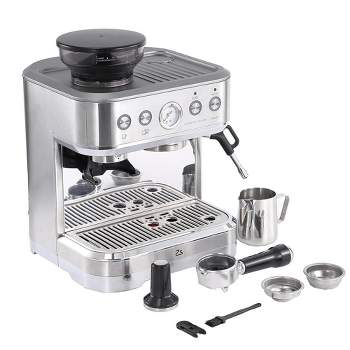 Coffee Maker With Milk Frother And Grinder, 15 Bar Rusty Steel Automatic Espresso Machine, 2.5 Litre Water Tank, Home Office