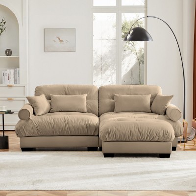 5 Pieces Sofa With Ottoman, 4 Seater Sectional Sofas Large With Waist Pillow And Throw Pillows, Large L Shape Sofa For Living Room-Cuddlewood
