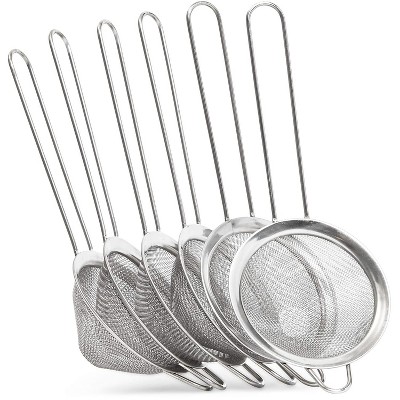 6-Pack Fine Mesh Sieve, Stainless Steel Cocktail Food Tea Strainers, Skimmer Spoon with 5" Long Handle & Resting Ear