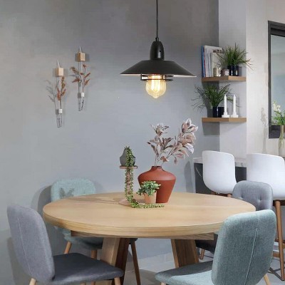 Vynxaria Farmhouse Vintage Pendant Light Black Fixture Pendant Lights with Spring Frame Adjustable Metal Hanging Lamp