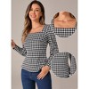 Allegra K Women's Houndstooth Square Neck Bishop Sleeve Casual Blouse - 2 of 4