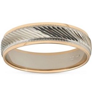 Pompeii3 Mens 14k Gold Two Tone Wedding Carved New Ring Band - 1 of 3